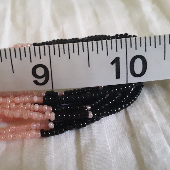 Seed Bead Pink Black Multiple Strand Necklace - Picture 9 of 9
